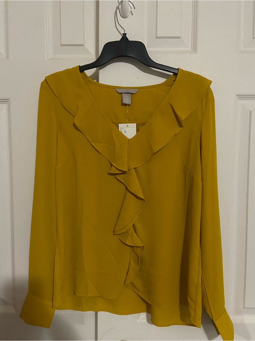 H&M Mustard Ruffle V-Neck Long-Sleeve Blouse